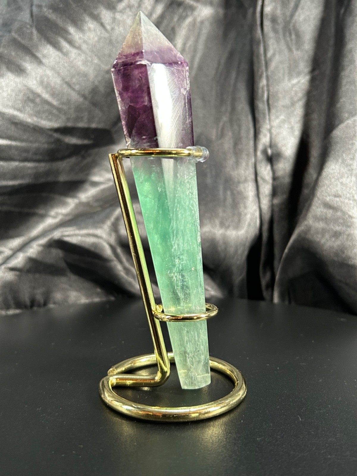 6″ Rainbow Fluorite Wand With Metal Stand 6oz (170 grams)
