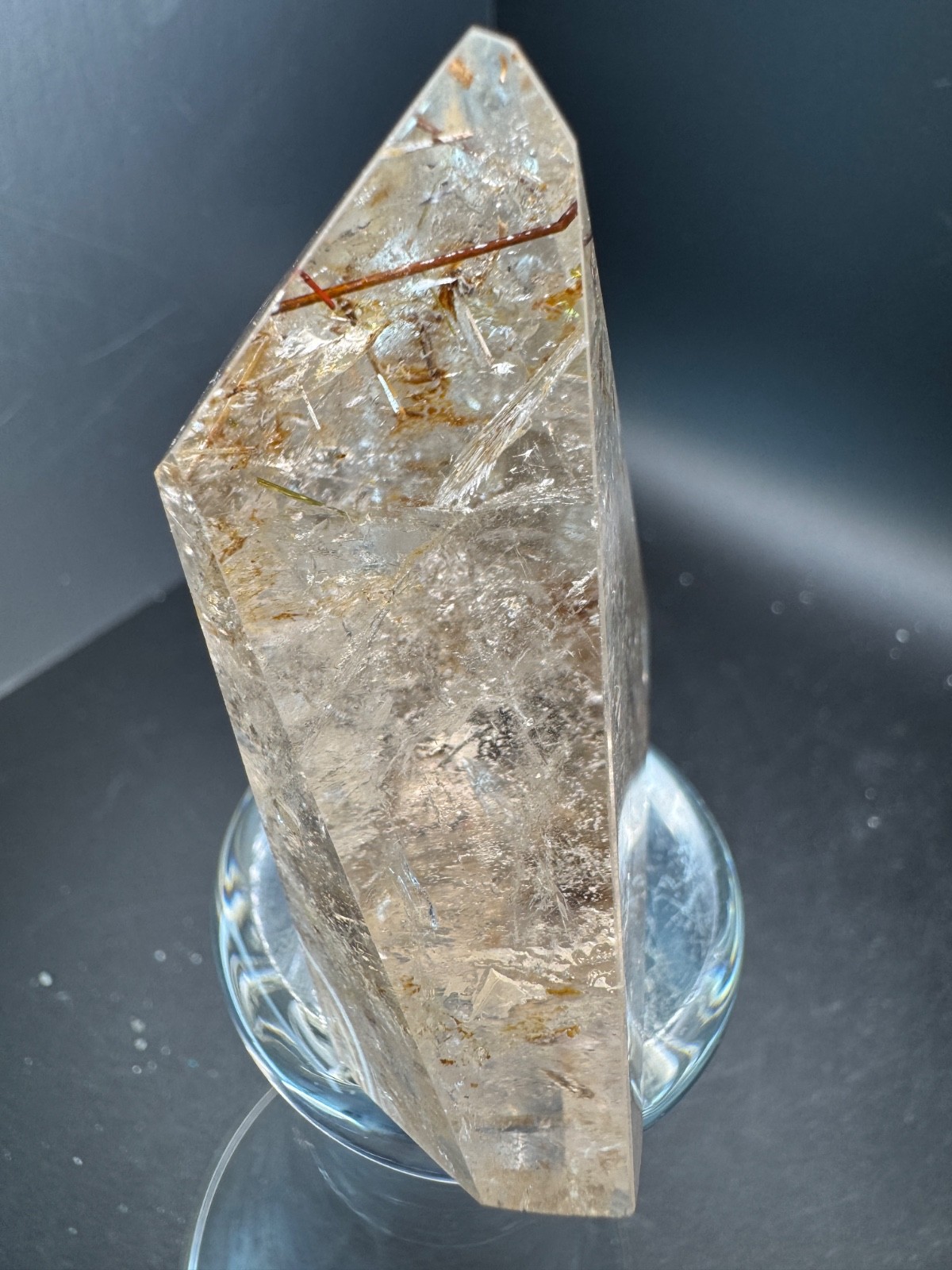6516 Clear Quartz Free Form with Red and Gold Rutile Brazil 125g