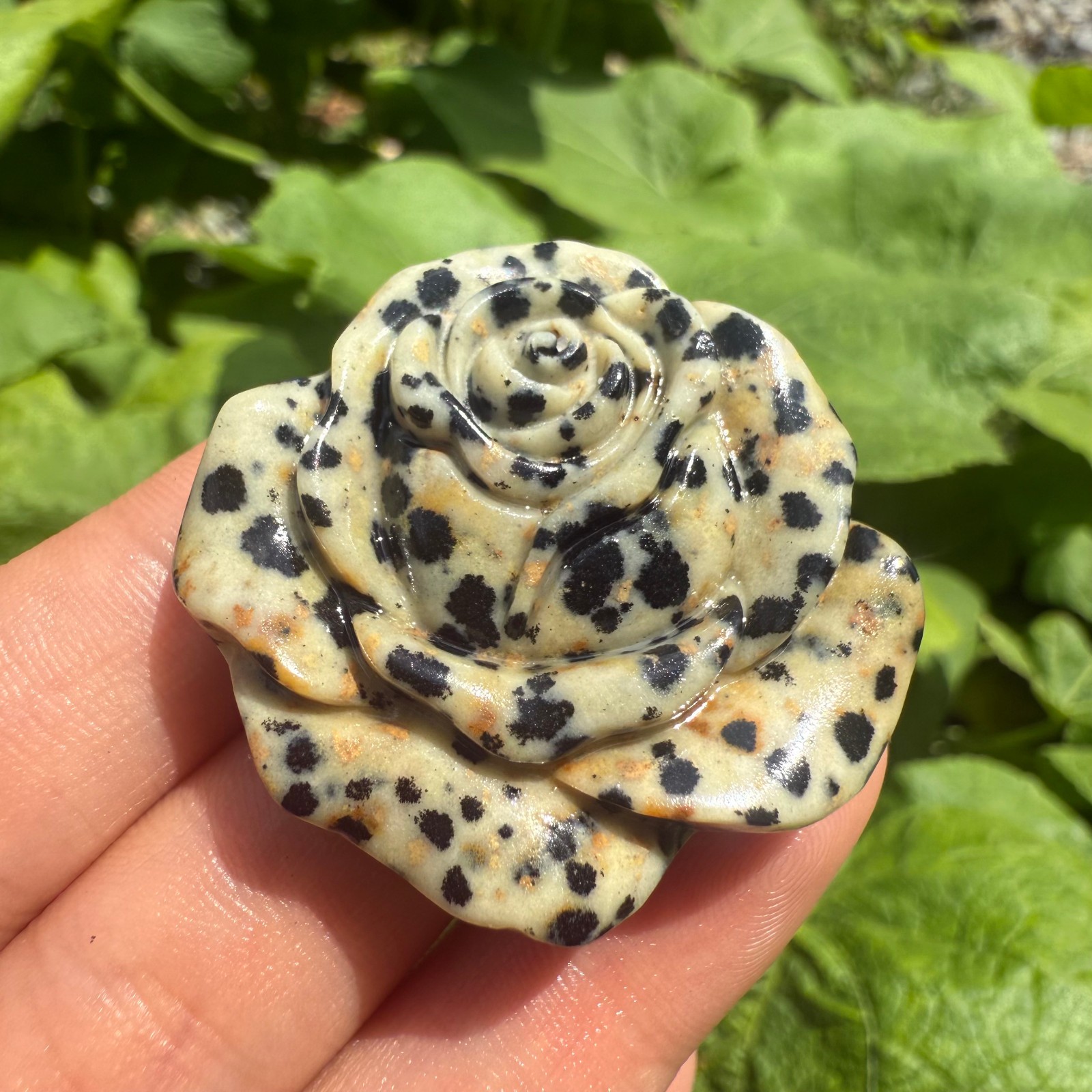 4cm Natural Spotted stone Quartz Carved Rose Flowers Crystal reiki Healing 1pc