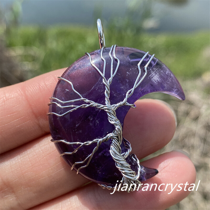 1pc Natural Amethyst Quartz Hand Carved Moon Quartz Crystal Skull Reiki Healing