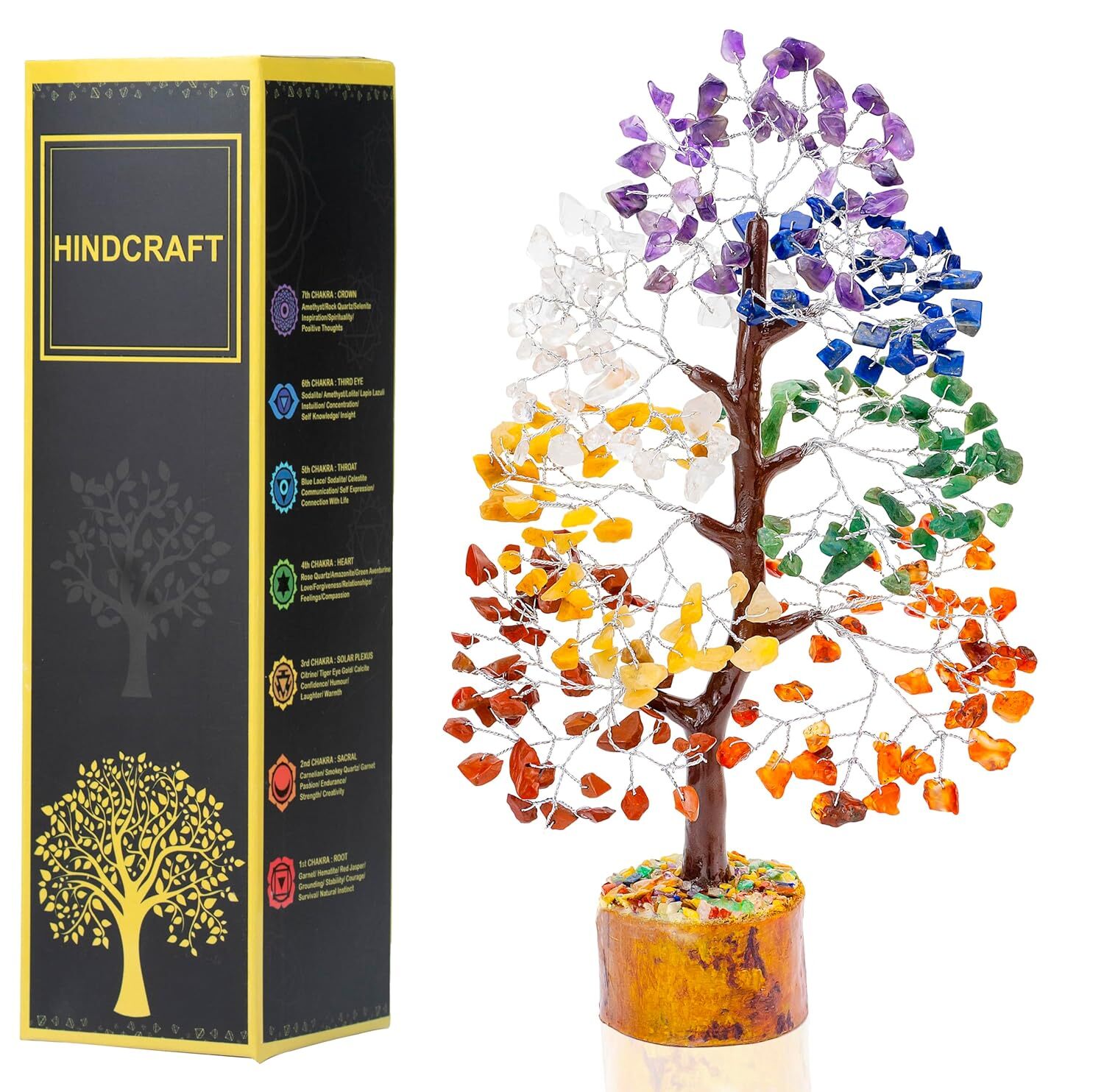 HindCraft 7 Chakra Tree of Life Healing Crystals Meditation Artificial Tree