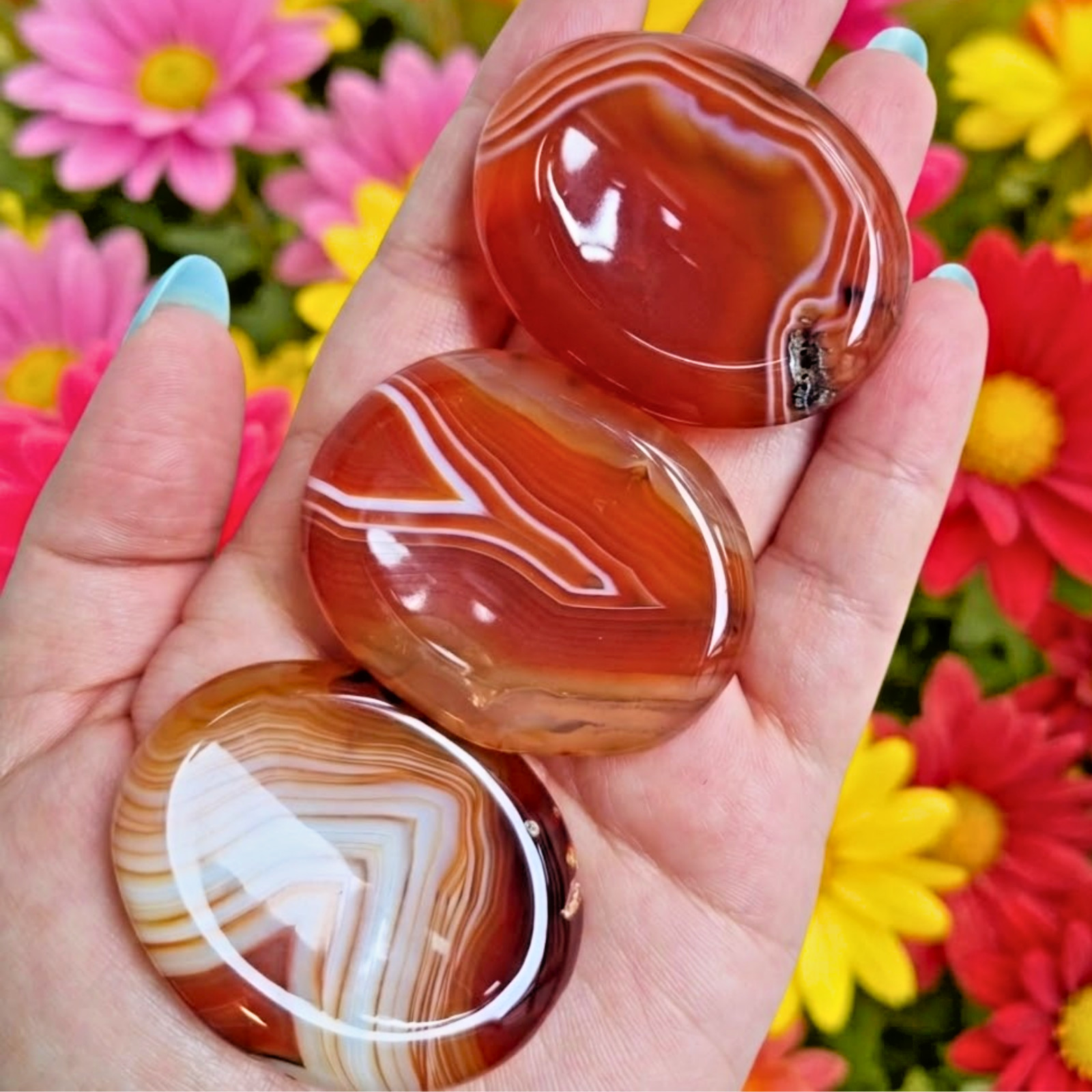 3Pcs AAA+ Red Carnelian Worry Stones Natural Gemstone Polished Palm Stone Gifts
