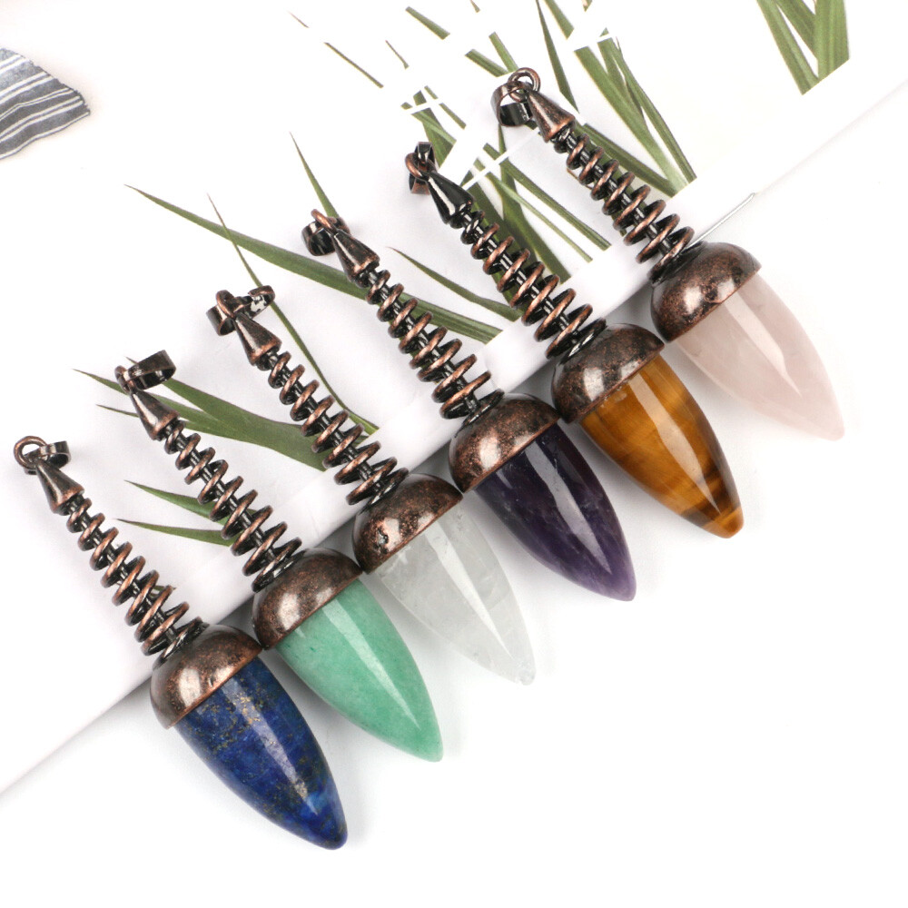 1pc Crystal Chakra Bullet Cone Pendants Quartz Gems Stone Metal Pendulum Dowsing