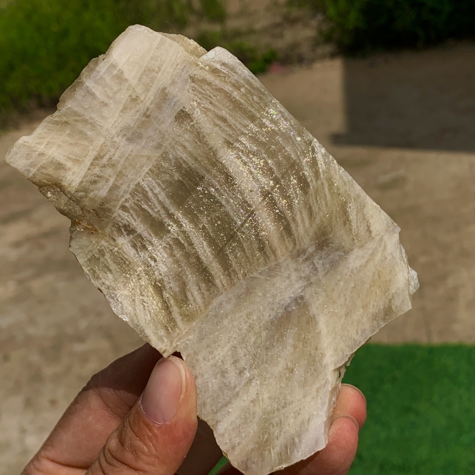 193G Flashy Rainbow Moonstone Sunstone Crystal Slab, Thick Rainbow Moonsto