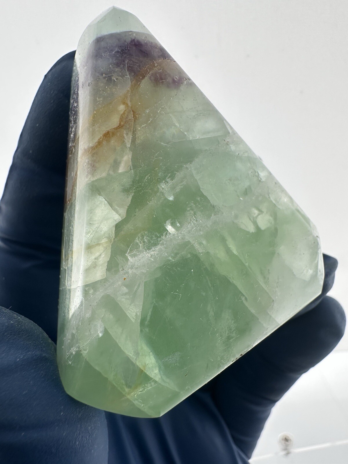Rainbow Fluorite Handmade Triangle Faceted Purple Yellow Green Gemstone
