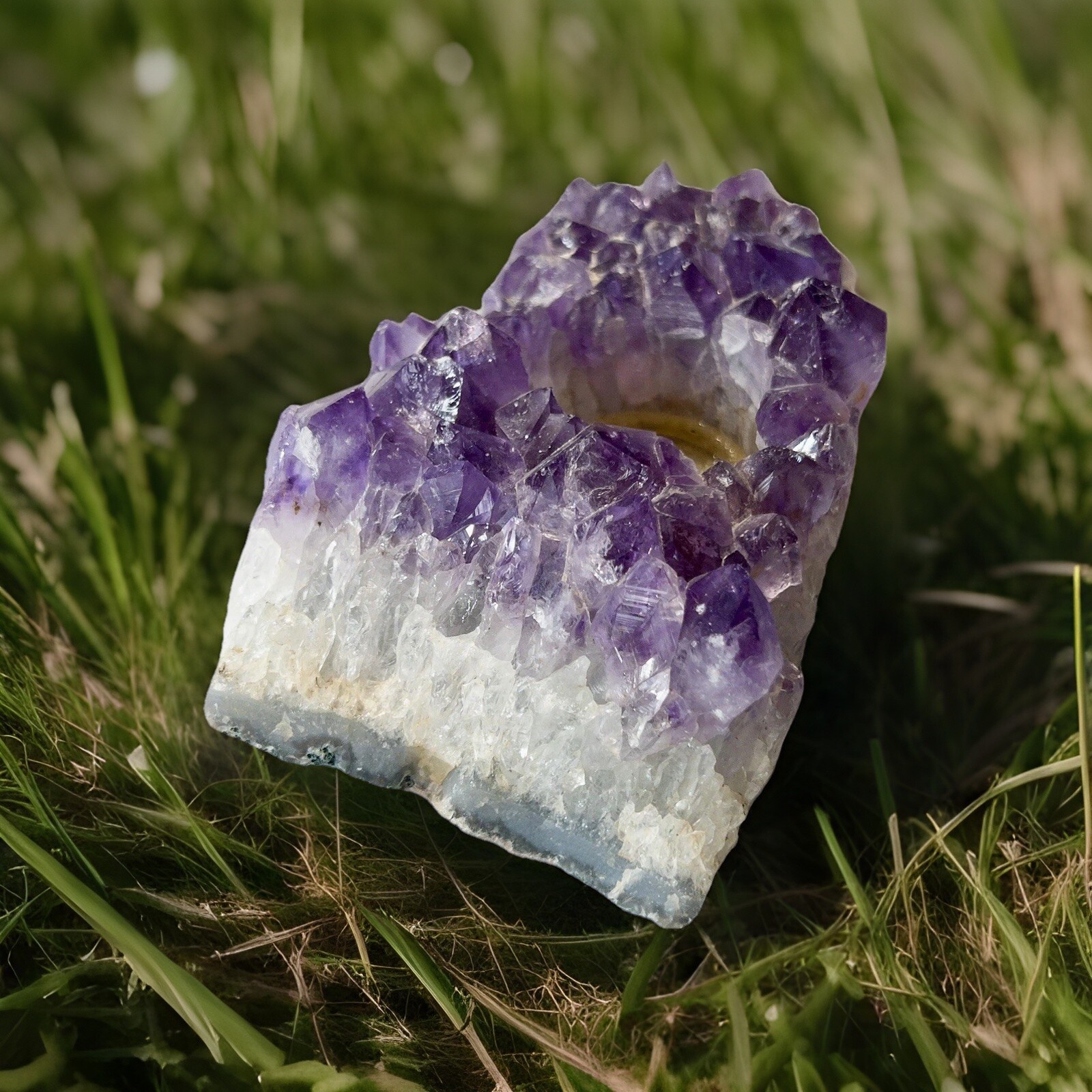 Natural Amethyst Geode Tea Light Crystal Lapidary Rock Tumbling