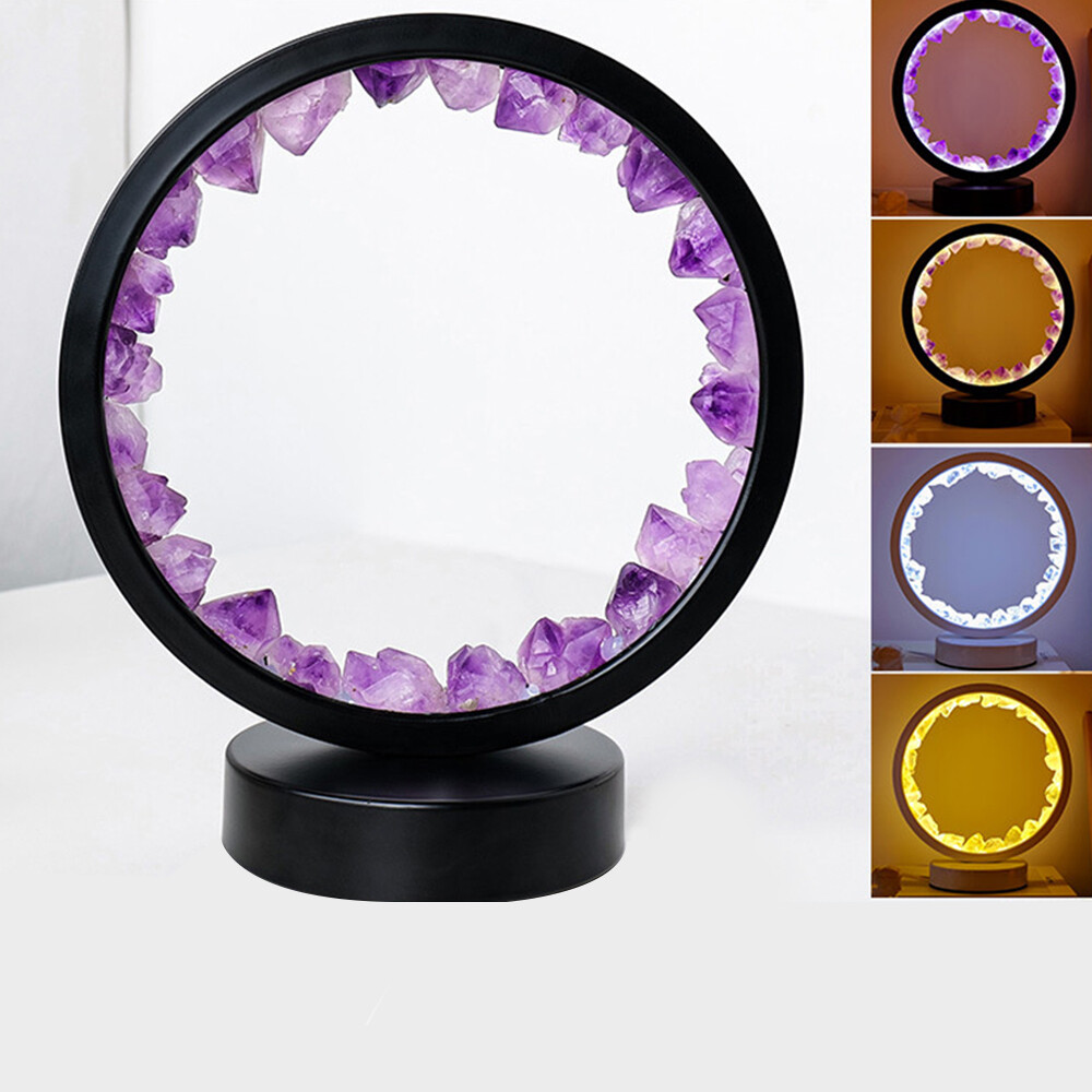 USB Natural Crystal Cluster Night Light Stone Quartz Round Lamp DIY Gifts Decor