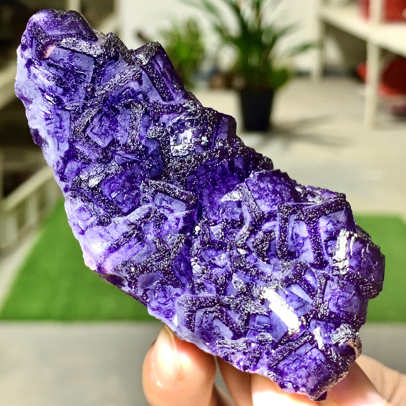 211G Inner Mongolia Natural Fluorite Purple Edged Cube Crystal Mineral Specimen