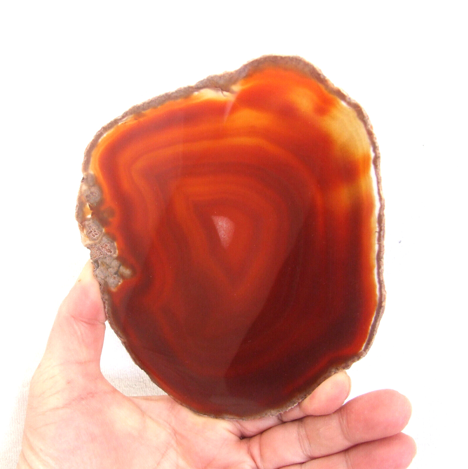 Orange Agate Slice with Quartz Crystal Extra Large Banded Geode Slice 13cm
