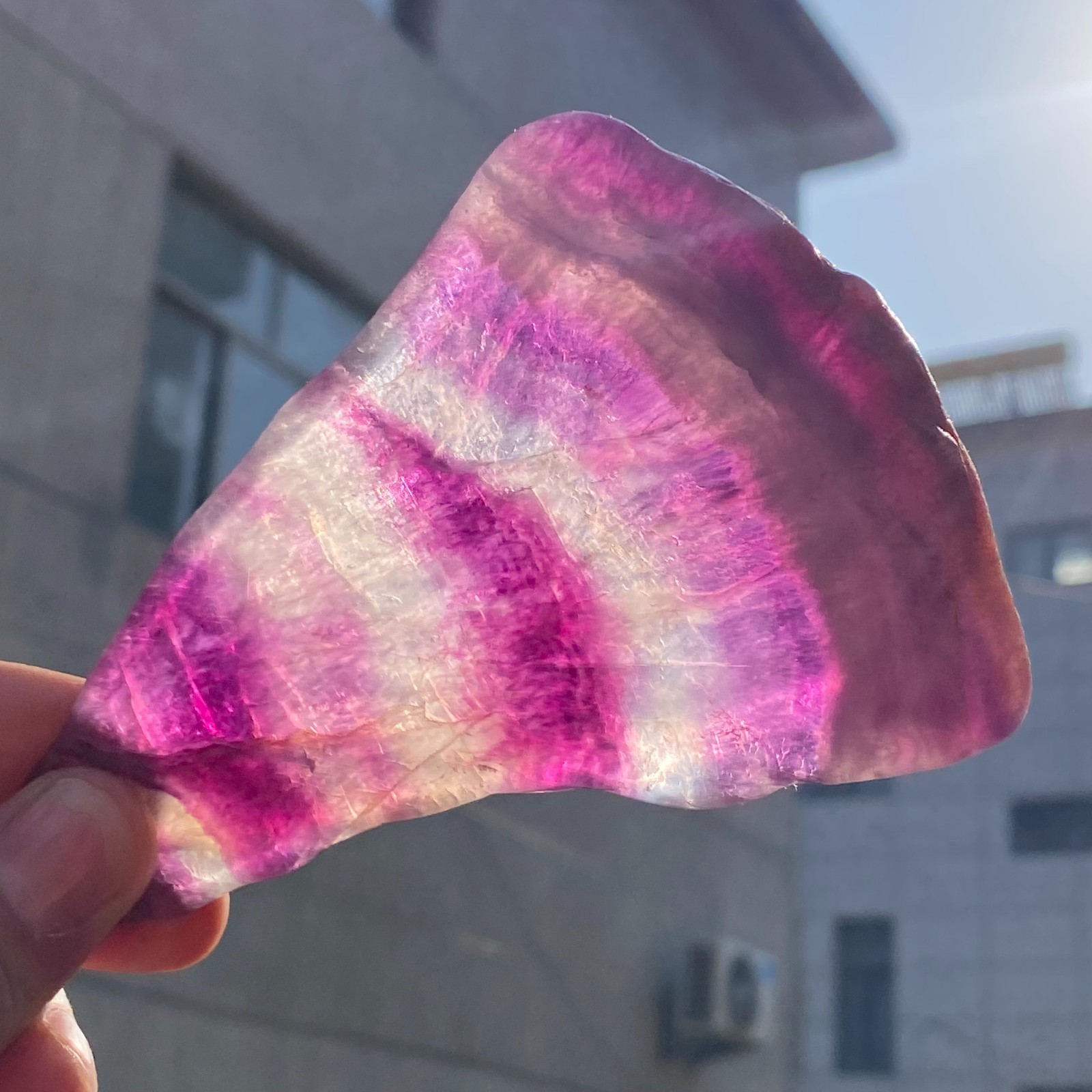 214g Natural beautiful Rainbow Fluorite Crystal Rough slices stone specimens