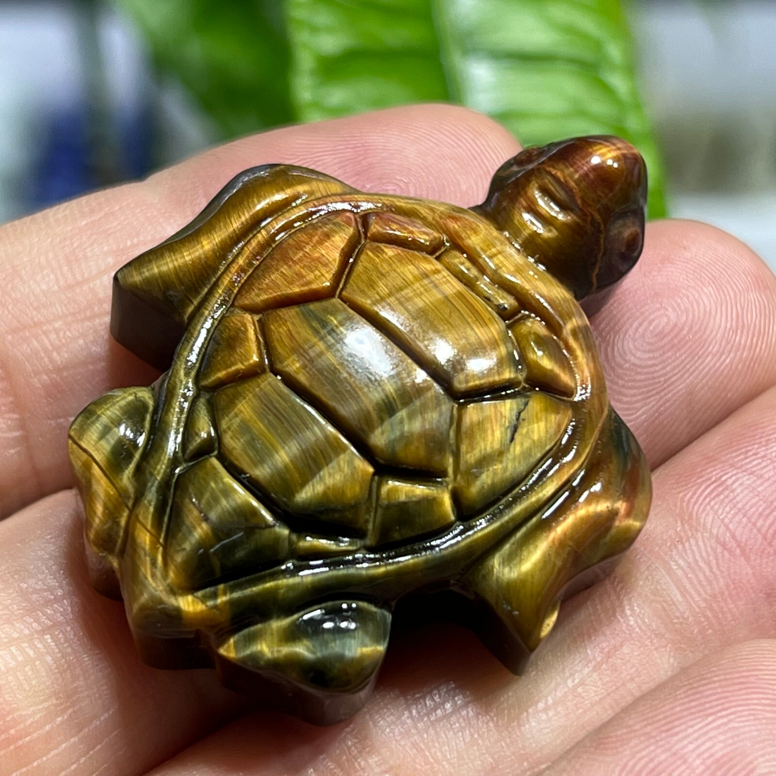 2″ Natural Tiger’s Eye Quartz Hand Carved sea turtle skull Crystal healing