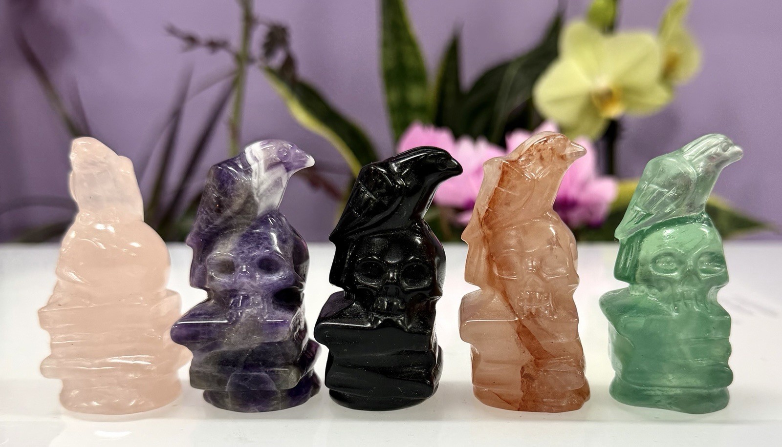 Wholesale Lot 5 PCs Natural Crystal Skull With crow Healing Energy