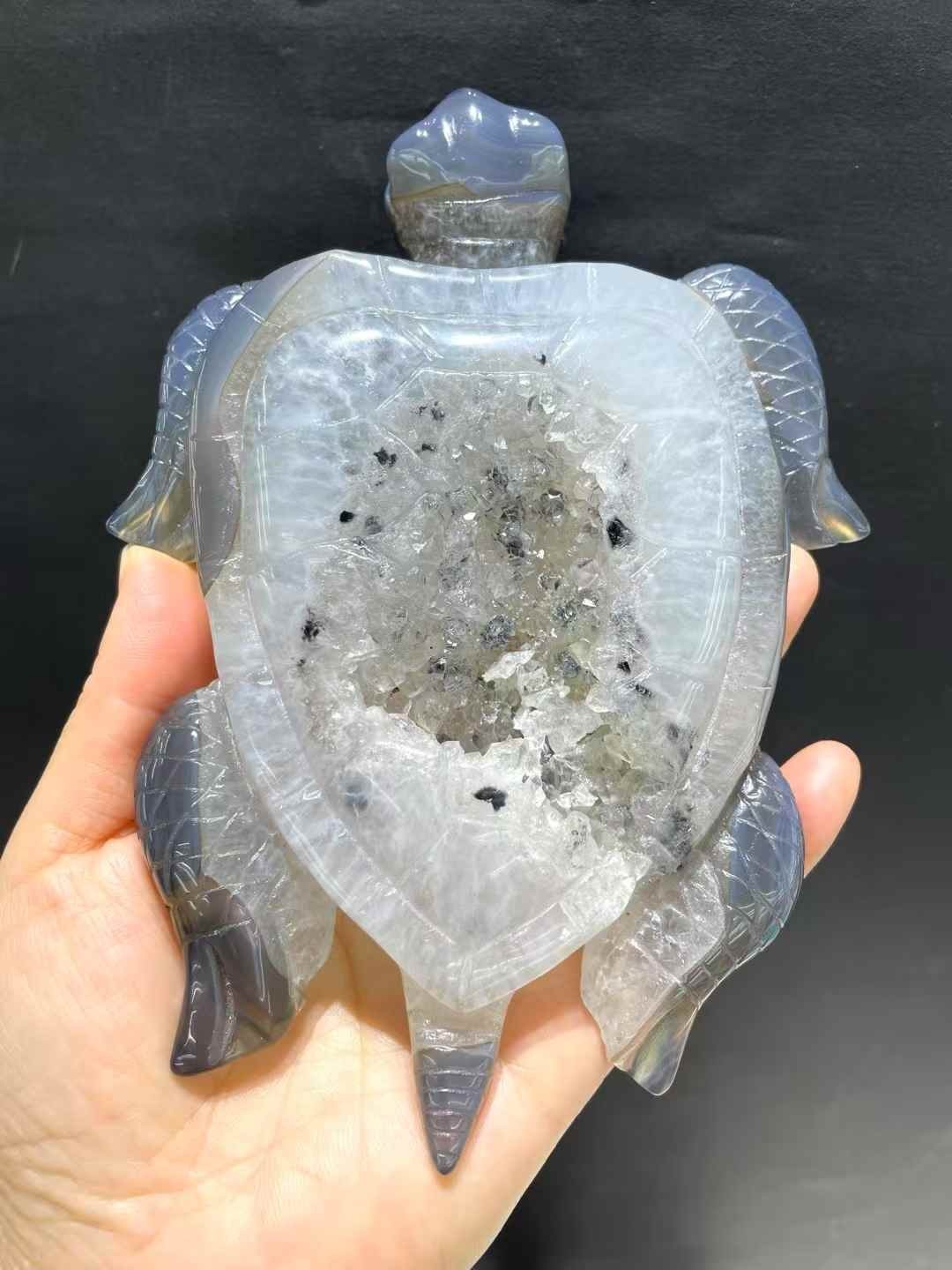Natural agate geode quartz Carved sea turtle Crystal Reiki Healing Gem Decor 1pc