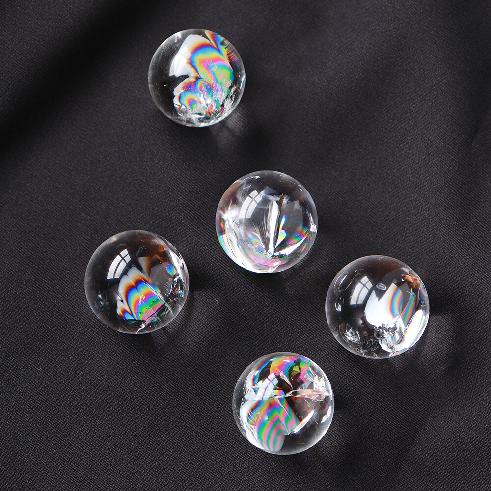 25mm Natural Clear Quartz Rainbow Cracked Crystal Sphere Ball Reiki Healing