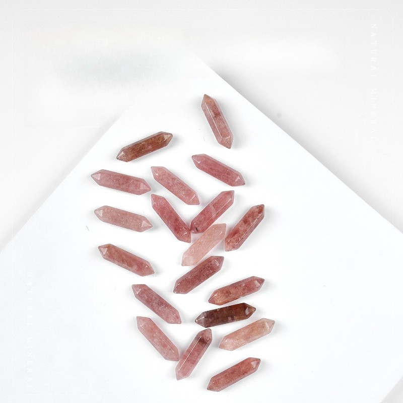 Natural Red Strawberry Quartz Double Point Hexagonal Prism Crystal Energy Stone