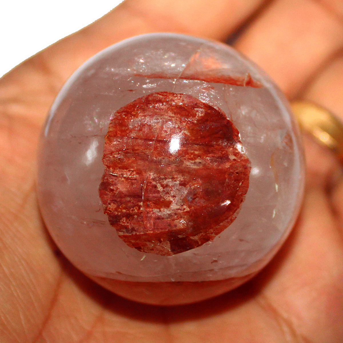 133g Natural Red Fire Hematoid Quartz Eye 46MM Crystal Sphere Ball Mineral Decor
