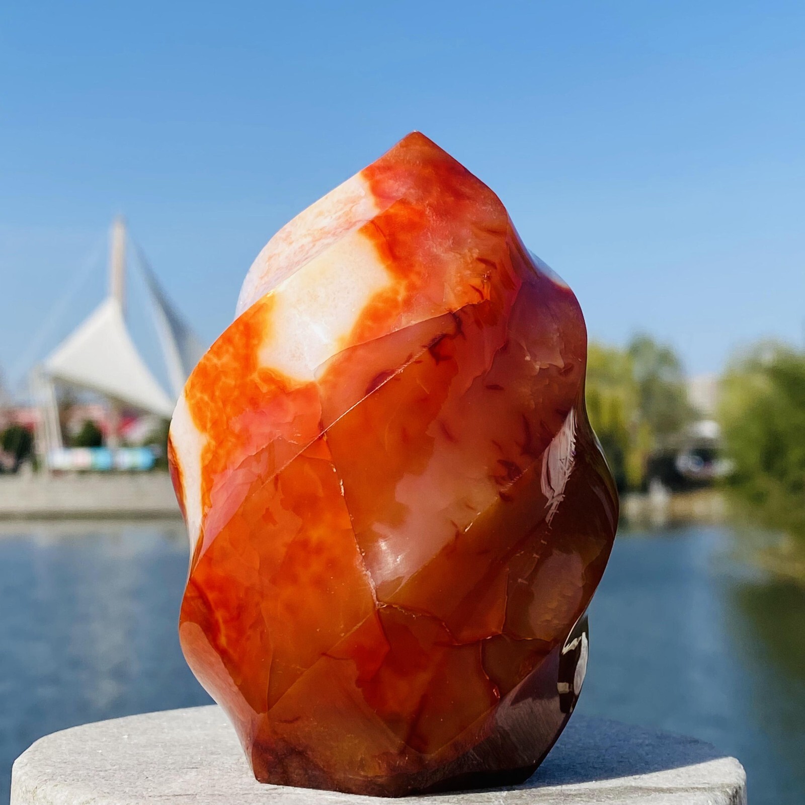 462g Natural Red Agate Flame spiral Quartz Crystal Mineral specimen healing