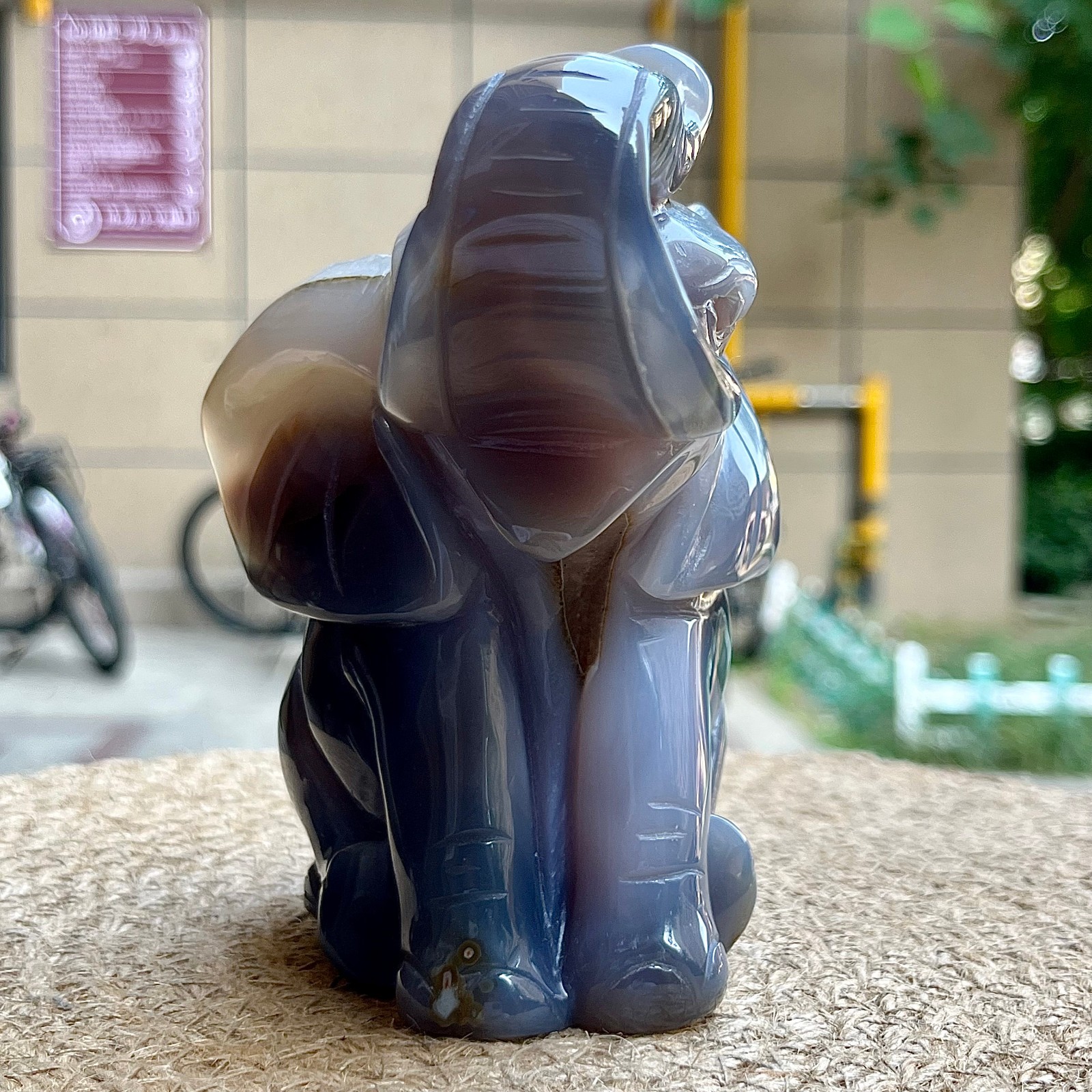 870g Crystal Agate Elephant Carving Housewarming Gift Animal Decor Art