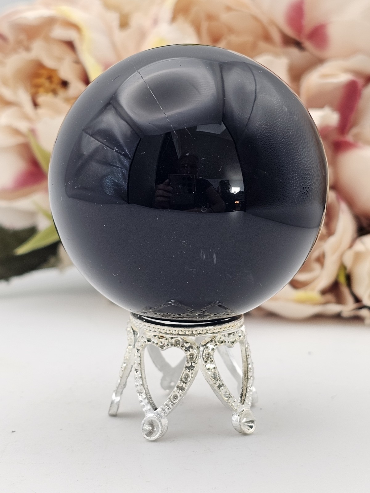 Rainbow Obsidian crystal Sphere & Stand 142g 4.8cm Protection Negativity Black