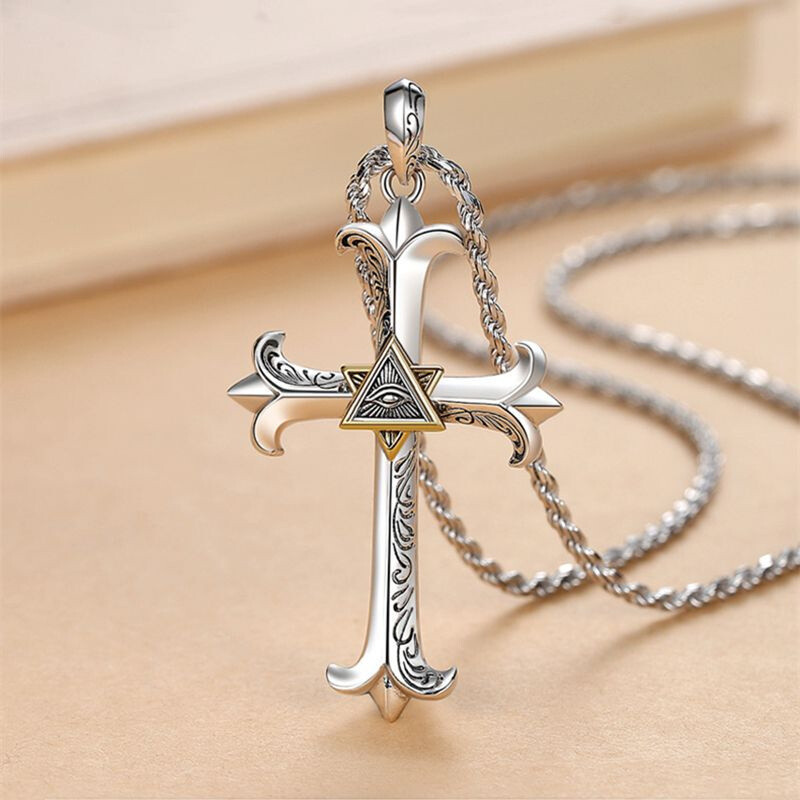 Fashion Jewelry Silver God’s eye Pendant Men women Cross Necklace Gift 1PC