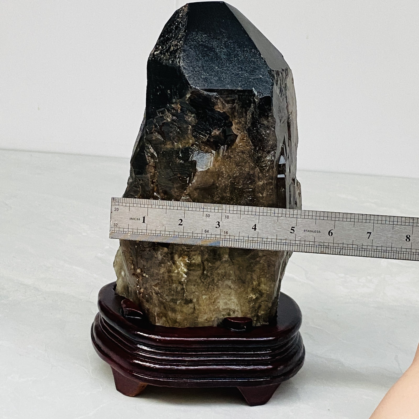 Natural Black Smoky Quartz Crystal Cluster Raw Mineral Specimen 10.49LB (Stand)