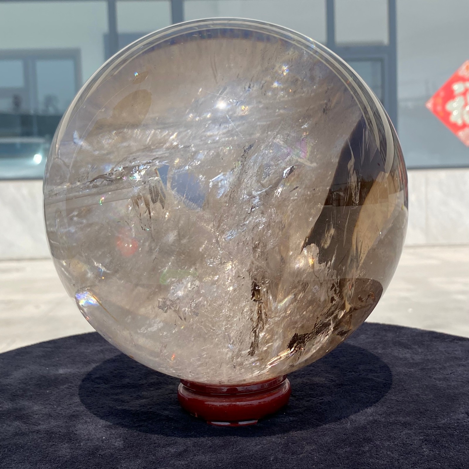 23LB Natural Rainbow Green Ghost Quartz Sphere Energy Crystal Ball Reiki +Stand