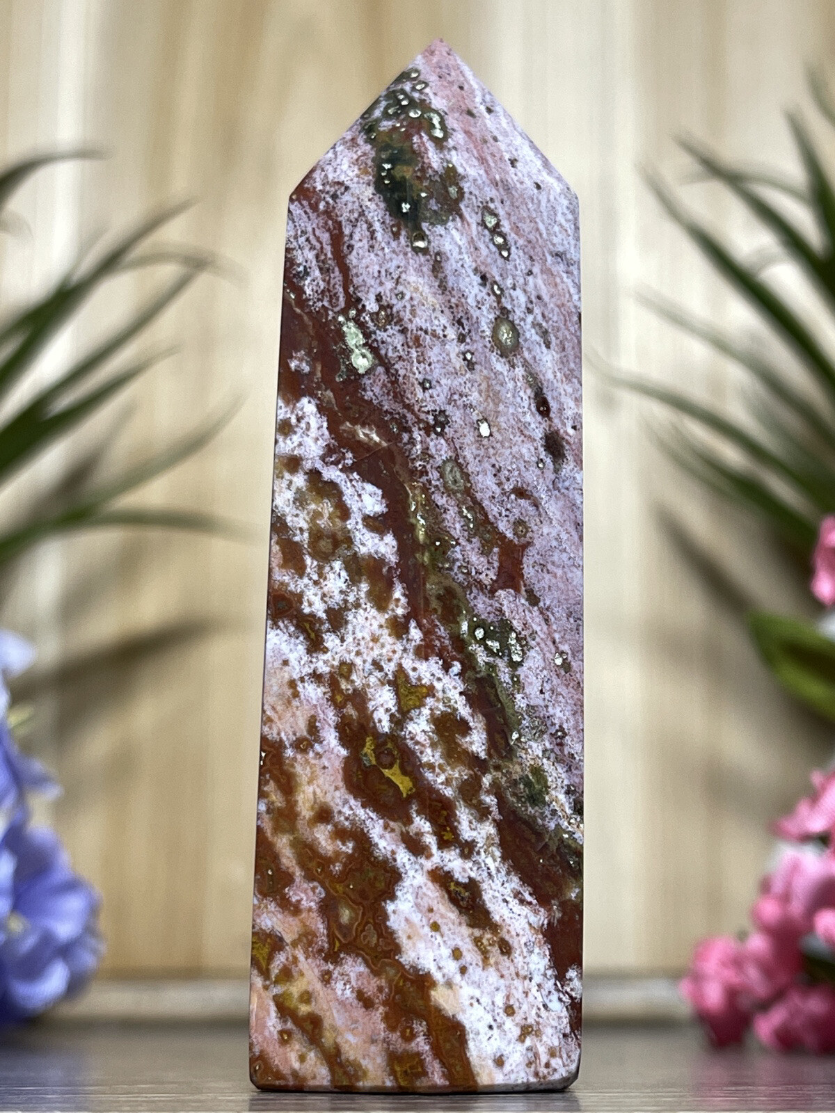 OCEAN JASPER TOWER – Mineral Point Pink Purple Chakra Crystal Witch Yoga Decor