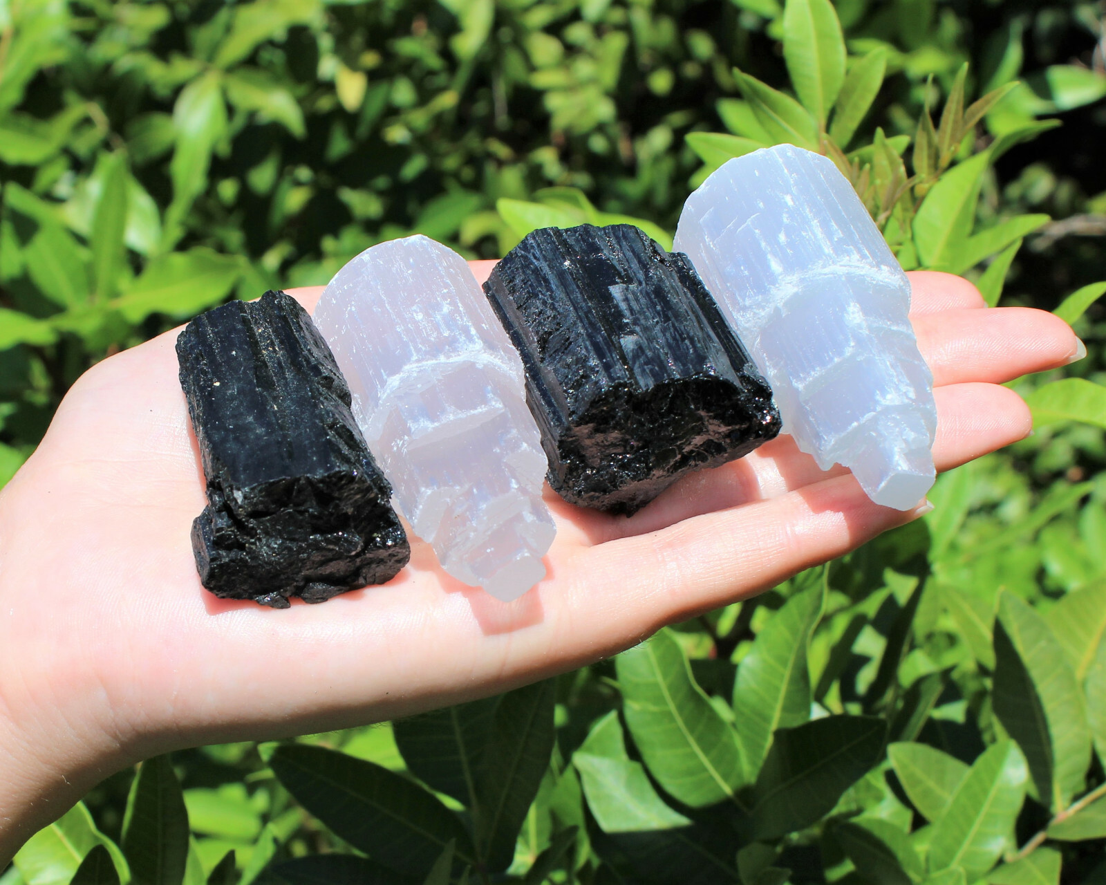 2 Selenite Towers & 2 Extra Grade Black Tourmaline Logs: Home Protection Kit