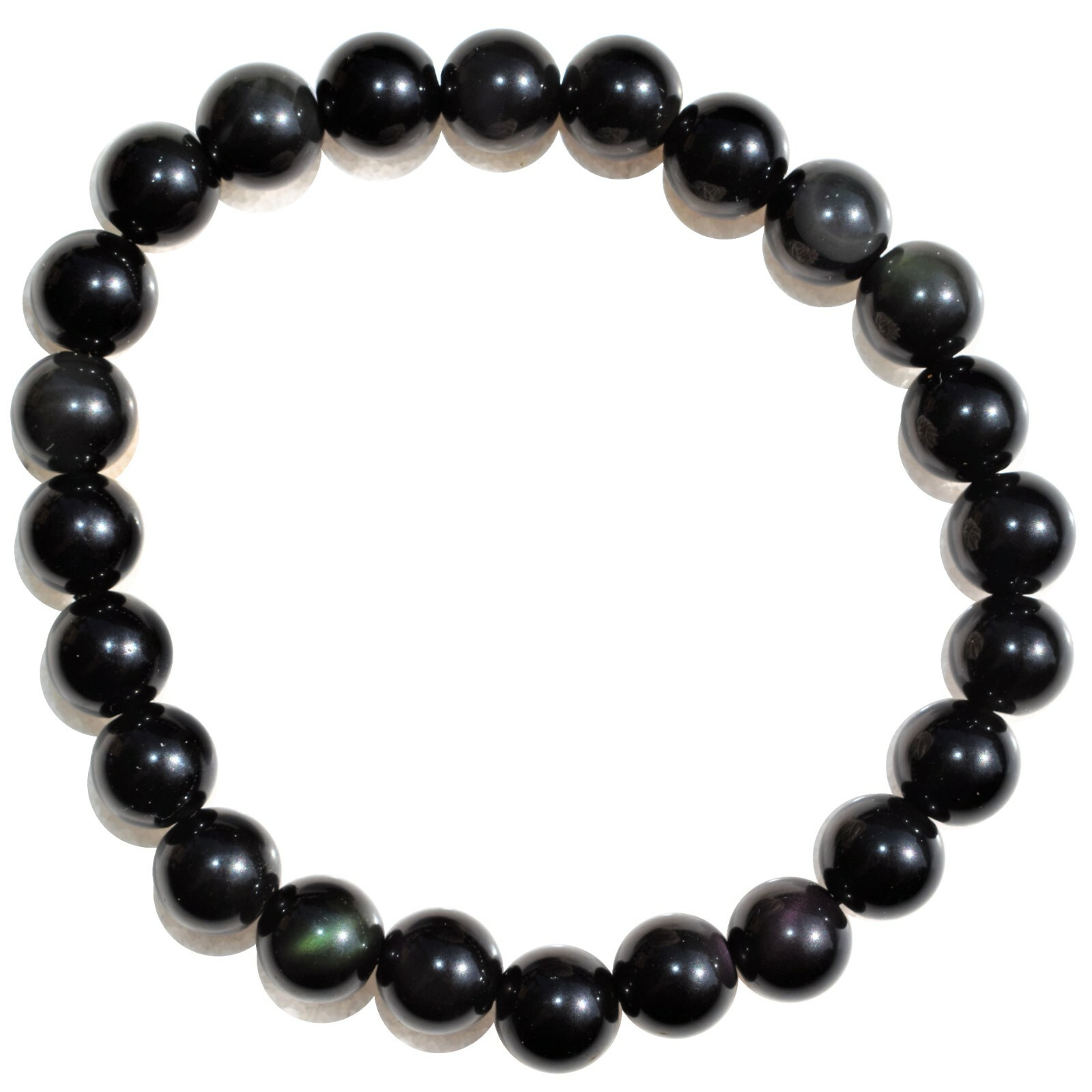 CHARGED Goldsheen Rainbow Obsidian Crystal 8mm Stretchy Bracelet +Selenite Heart