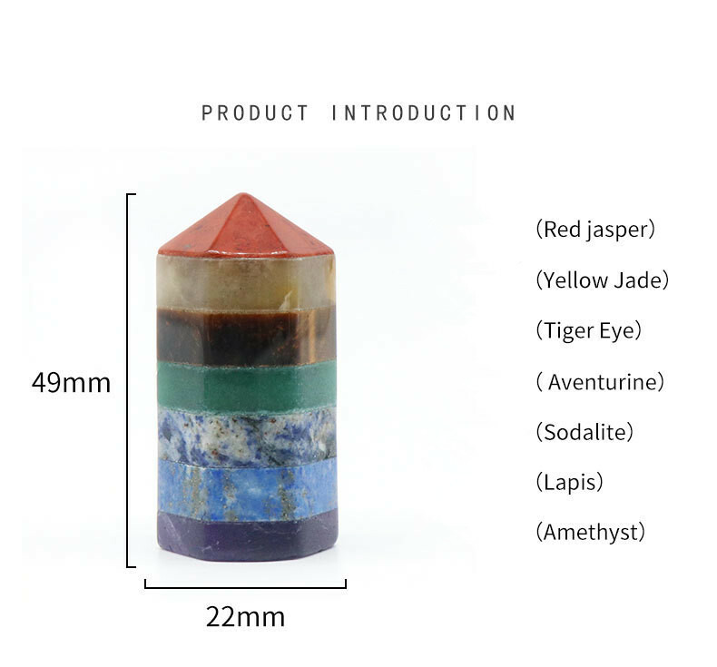Natural Seven Chakra Stone Carving Healing Meditation Hexagonal Column Ornament