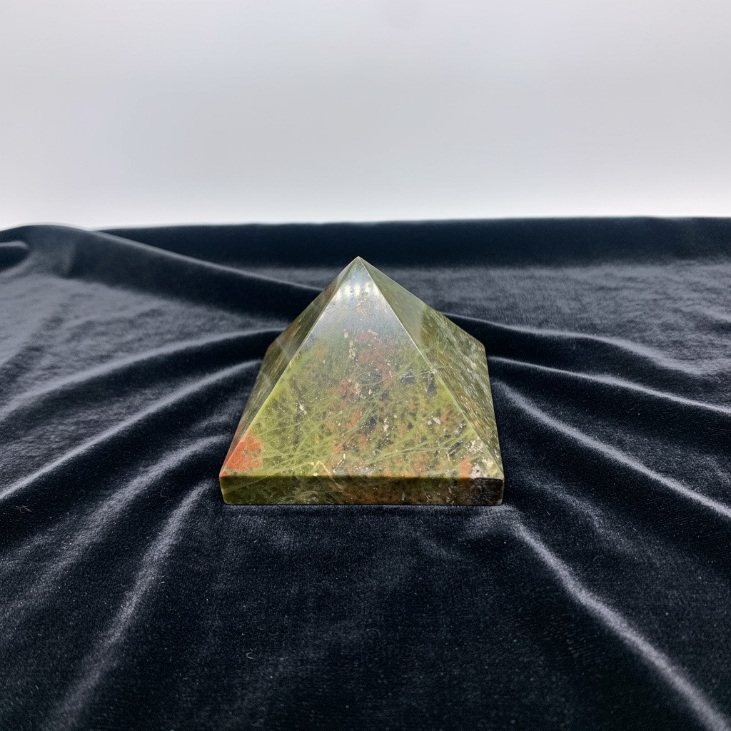 Green Unakite Pyramid Decor, Polished Gemstone Sculpture, Housewarming Gift