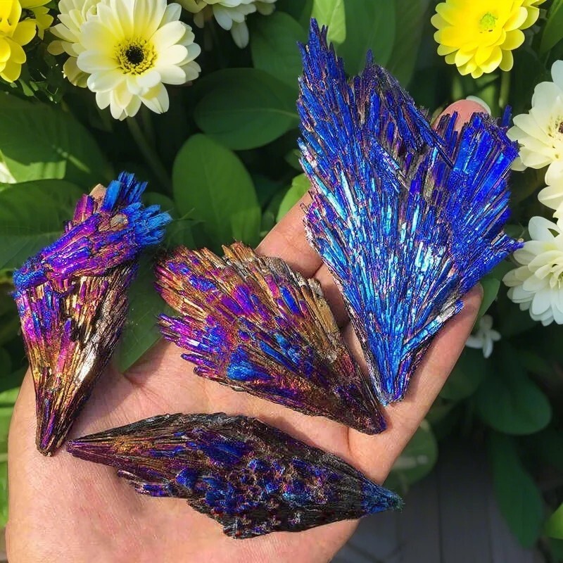 Natural Aura Rainbow Kyanite Quartz Crystal Titanium Cluster VUG Specimen Gifts