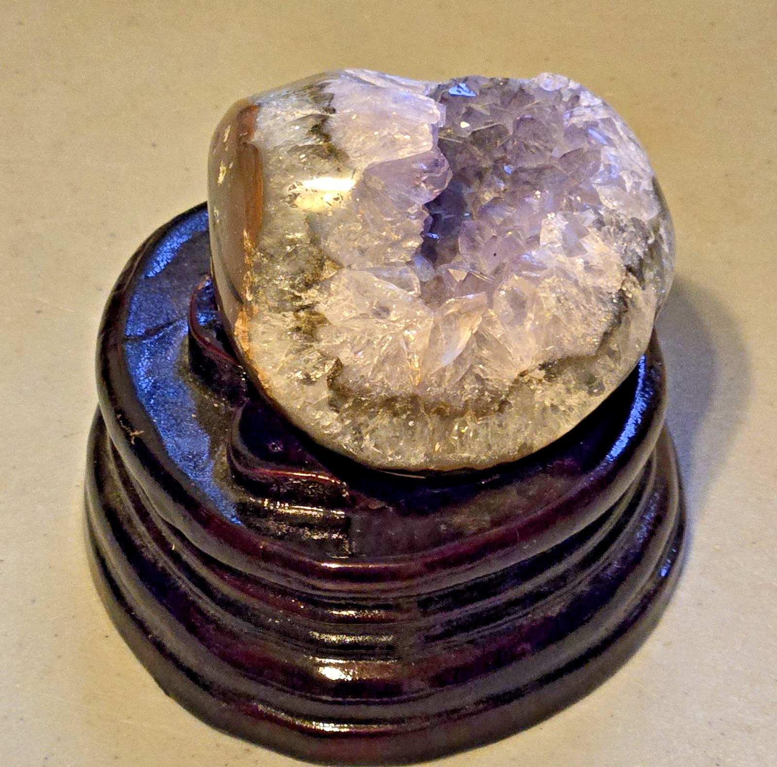 Druzy Amethyst Pacman Crystal Sphere [453g, 1 LB] with Custom Wood Base. USA