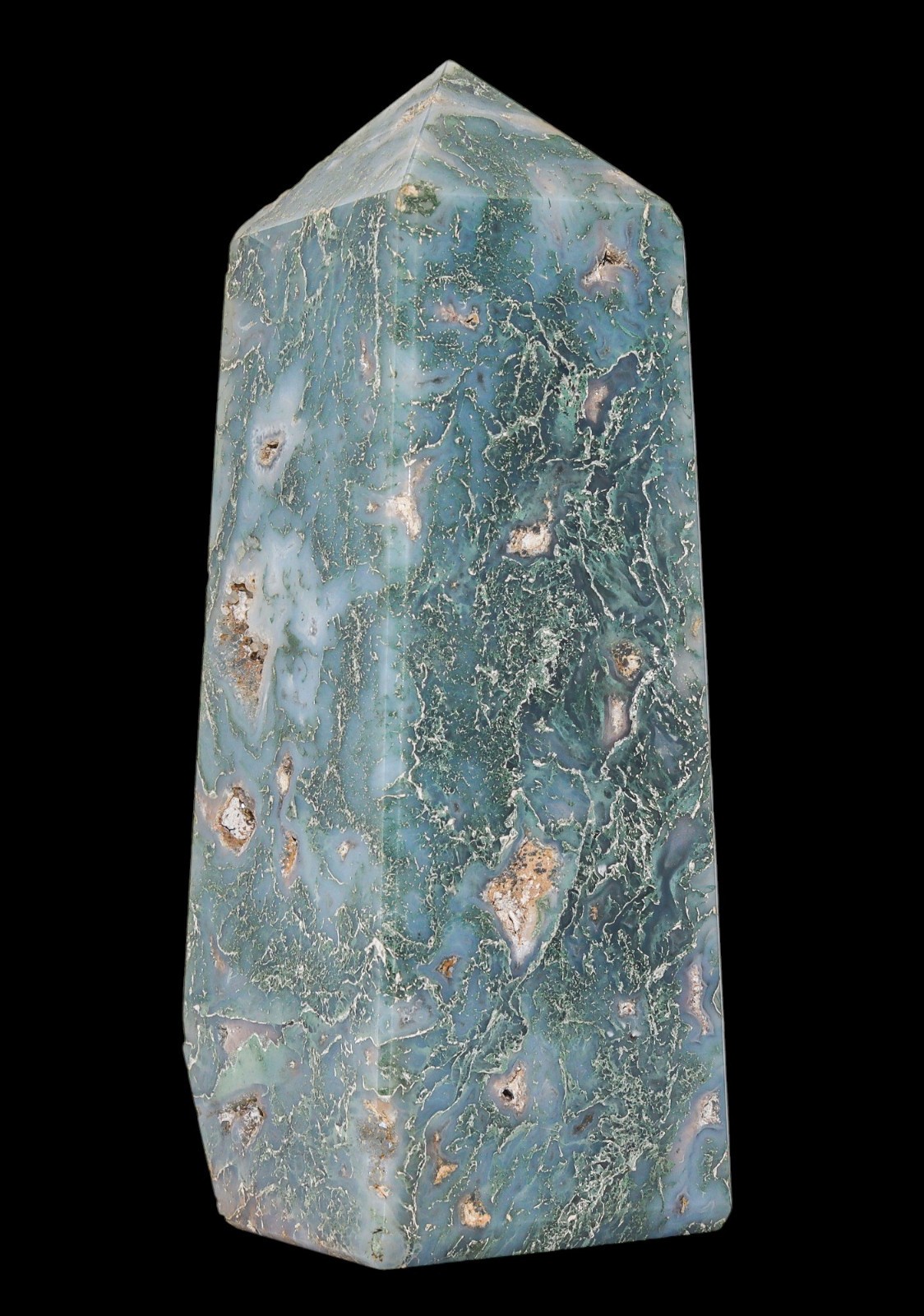 Green Druzy Moss Agate Obelisk Point Tower (150MM) Reiki Aura Chakra Balancing