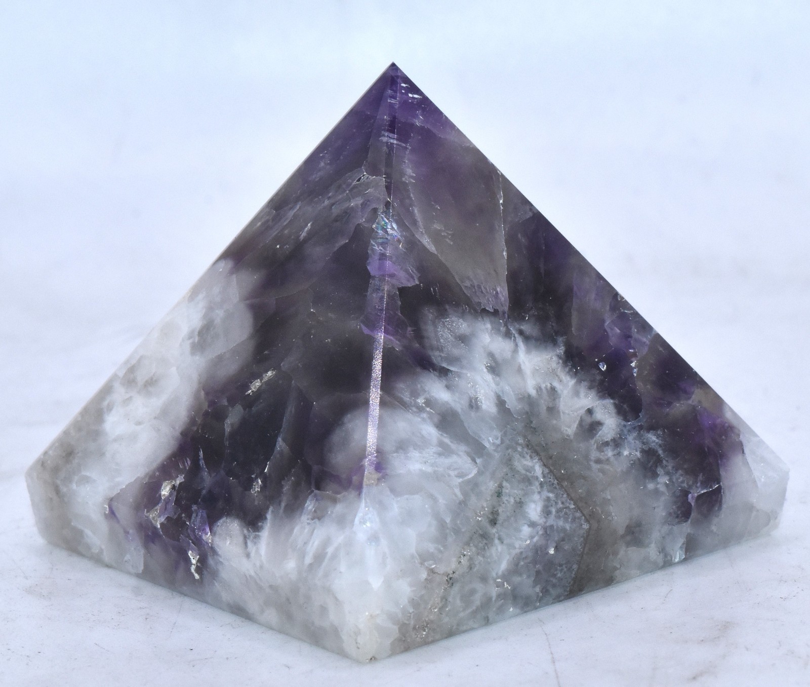 2.1″ Deep Purple White Amethyst Pyramid Polished Quartz Crystal Mineral – India