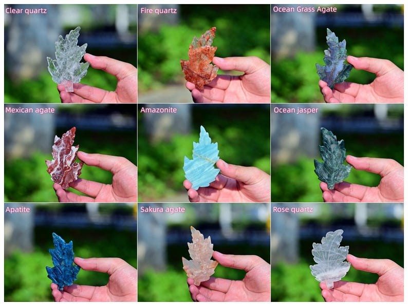 3” Natural carved Mixed material leaf Reiki decor figurine healing gift 1pc