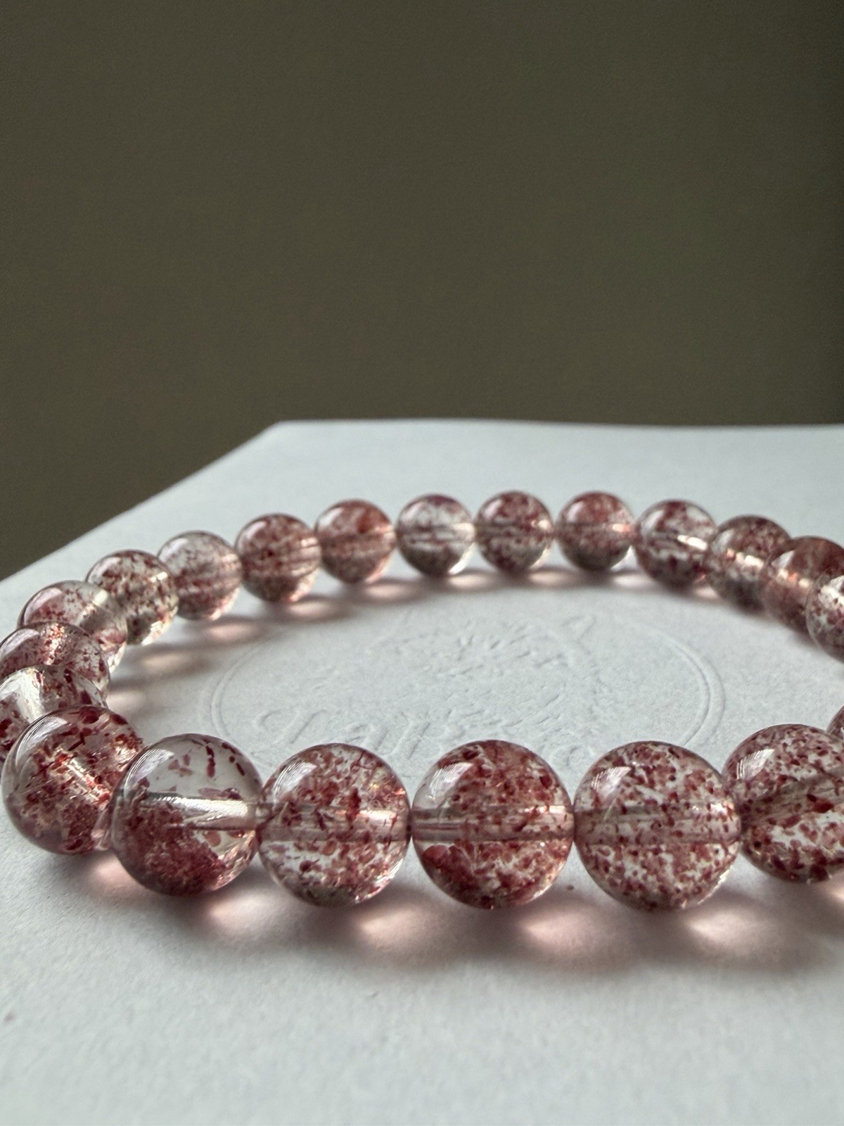 AAA+ Lepidocrocite in Clear Quartz Strawberry Bracelet | Full Red Inclusion