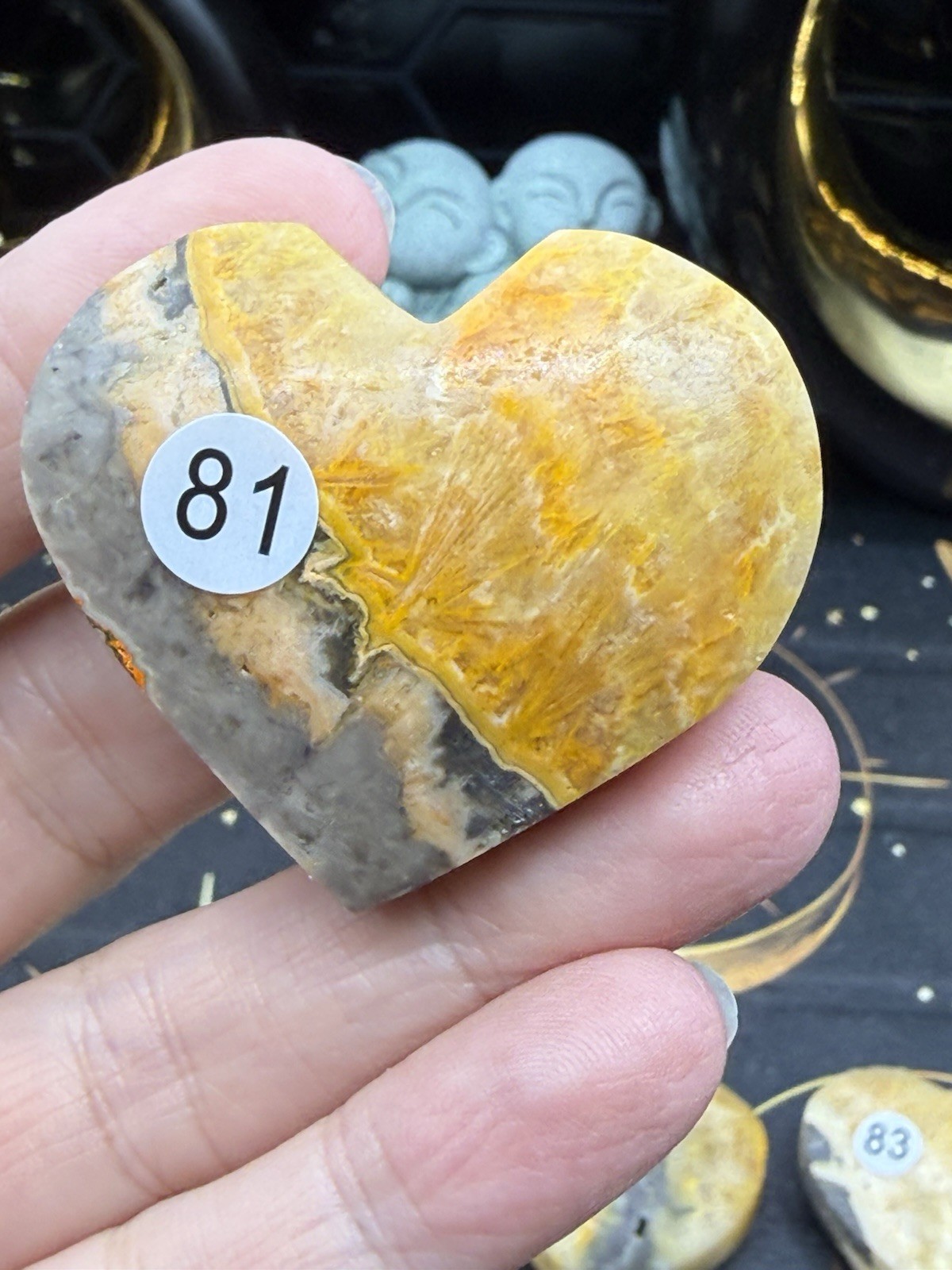Natural Bumblebee Jasper Carved Hearts Palmstone Druze vugs raw Free shipping