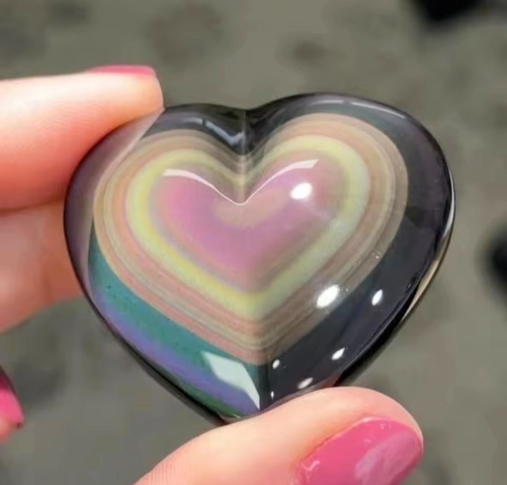 Rainbow Obsidian Heart, Puffy Natural Stone, Healing Crystal, Gemstone, 20-40 gm