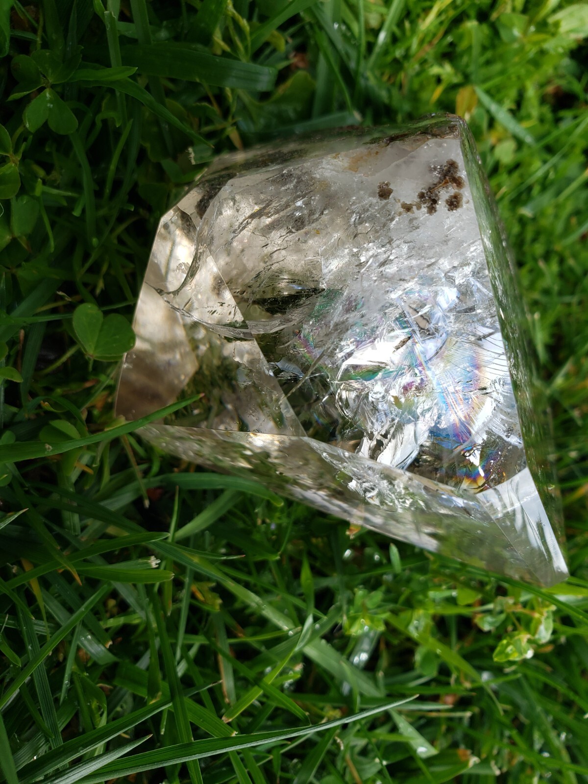 Stunning High Quality Clear Garden Quartz Semi-Polished Free Form Pyrite Rainbow