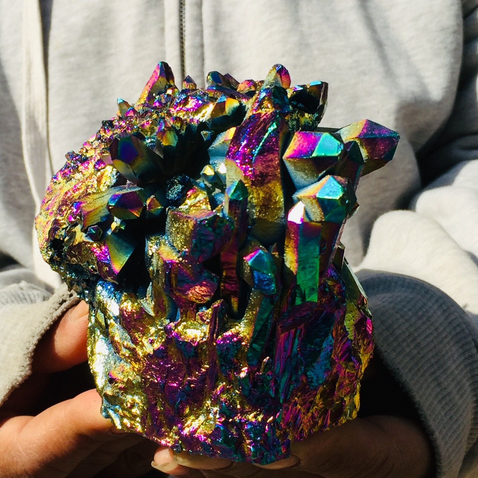 1015g Large Flaming Rainbow Quartz Titanium Crystal Cluster Specimen Healing