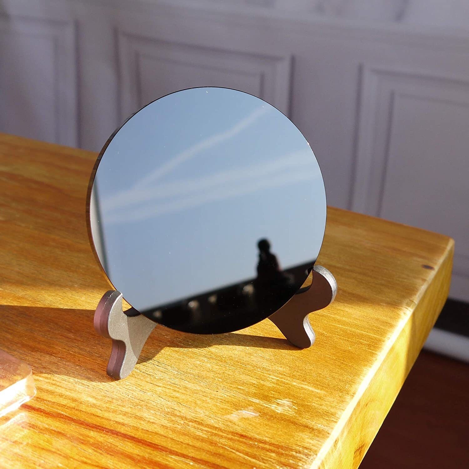 Natural Black Obsidian Mirror, Scrying Mirror, Healing Crystal, With wood Stand