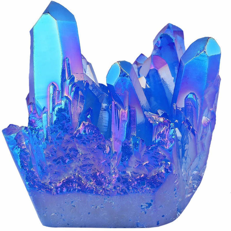 Large Natural Aura Blue Titanium Quartz Crystal Cluster Energy Gemstone Healing