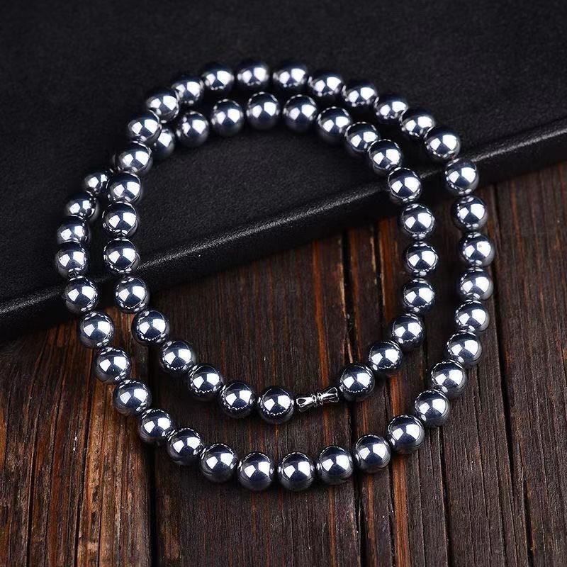 Natural Terahertz Stone Necklace Energy Bead Chain Jewelry for Men and Women