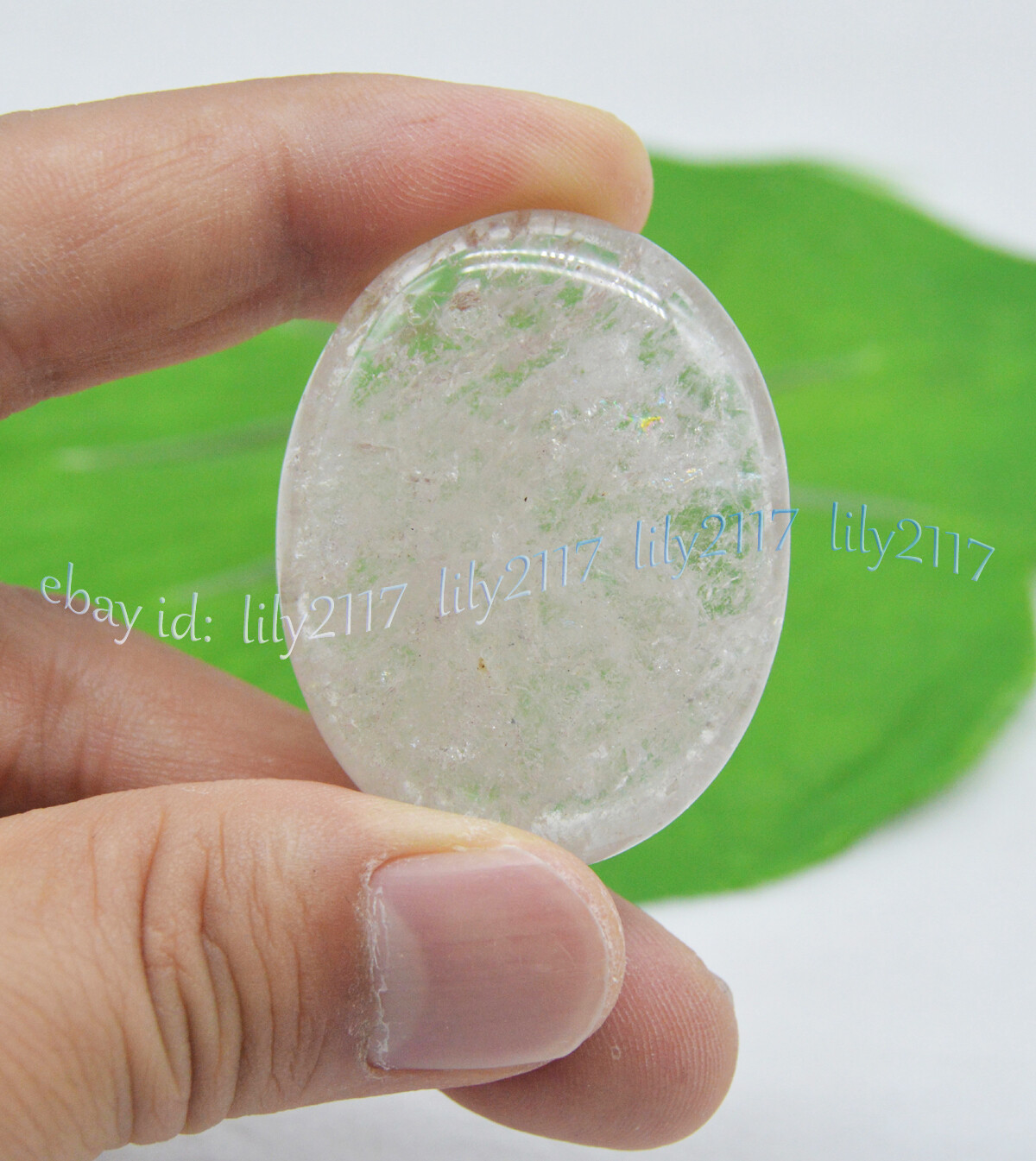 45MM NATURAL RAINBOW CLEAR WHITE QUARTZ CRYSTAL FLAT EGG PALM HEALING GEMSTONES