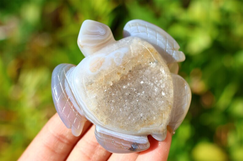 1.9″ Natural Agate Geode Sea turtle,Hand Carved,Reiki crystal Skull Decor 1pc