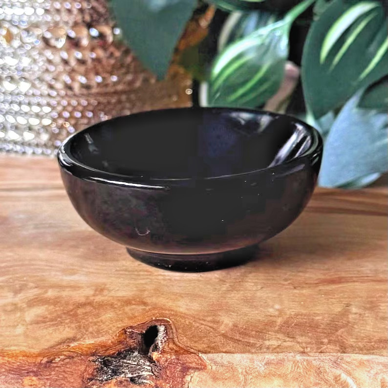 Natural Black Obsidian Bowl Scrying Mirror Wicca Altar Decor Metaphysical Gift