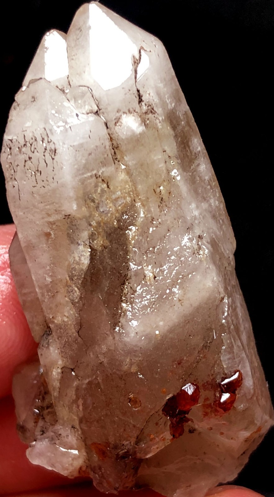 22g Brand new Rare Black SMOKY QUARTZ Crystal Point DT &Garnet Spessartine t998