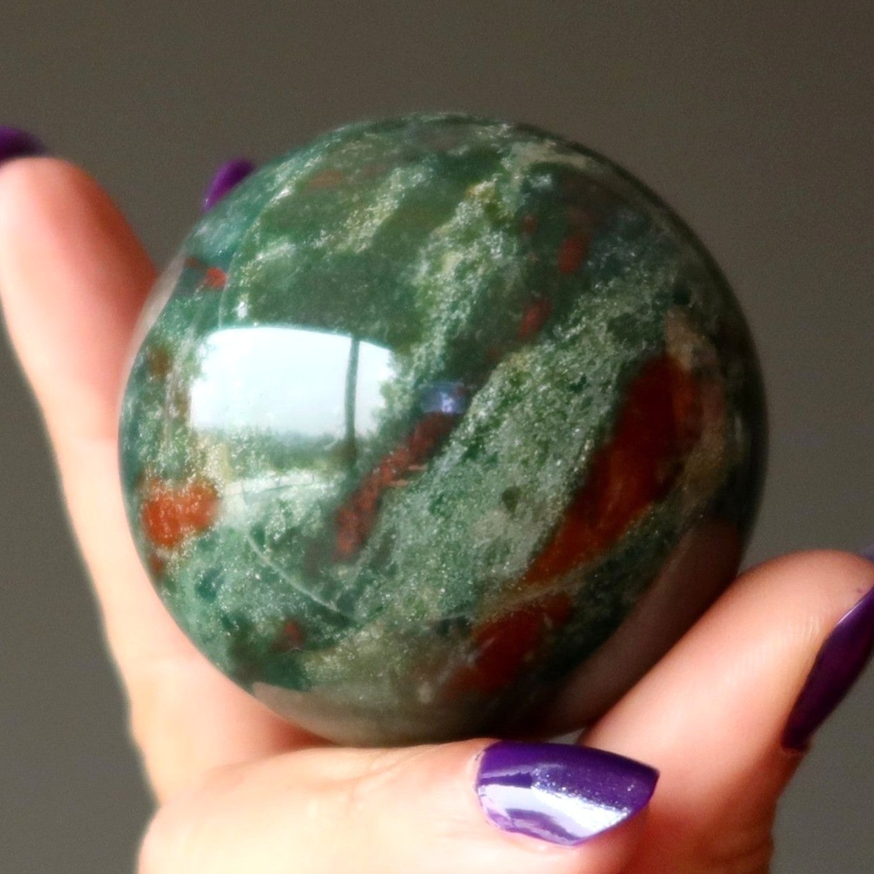 Bloodstone Sphere Crystal Ball Indian Heliotrope Gemstone Green 2.0-2-5 inch
