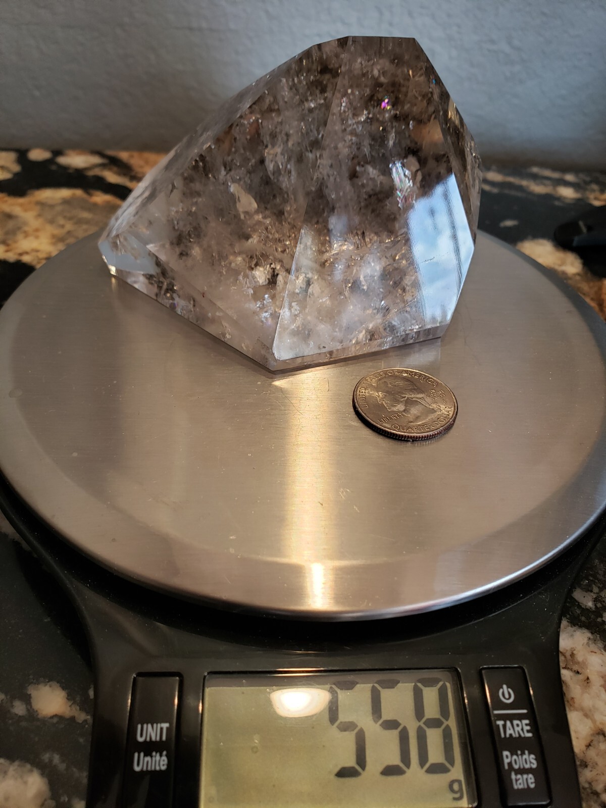 Stunning High Quality Clear Garden Quartz Semi-Polished Free Form Pyrite Rainbow